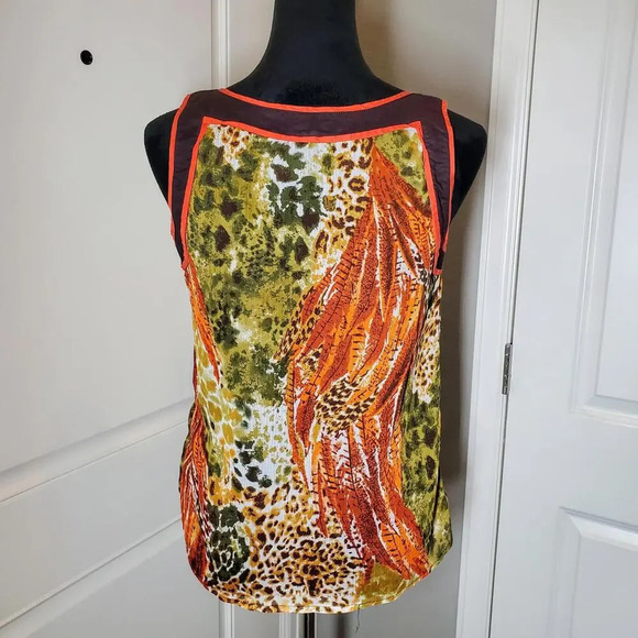 Iz Byer Sleeveless Chiffon Lined Earth Tone Animal Print Blouse Size Medium - Picture 11 of 12